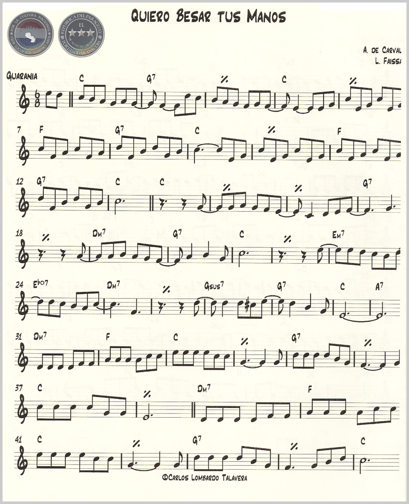 QUIERO BESAR TUS MANOS (PARTITURA) - GUARANIA DE A. DE CARVALHO
