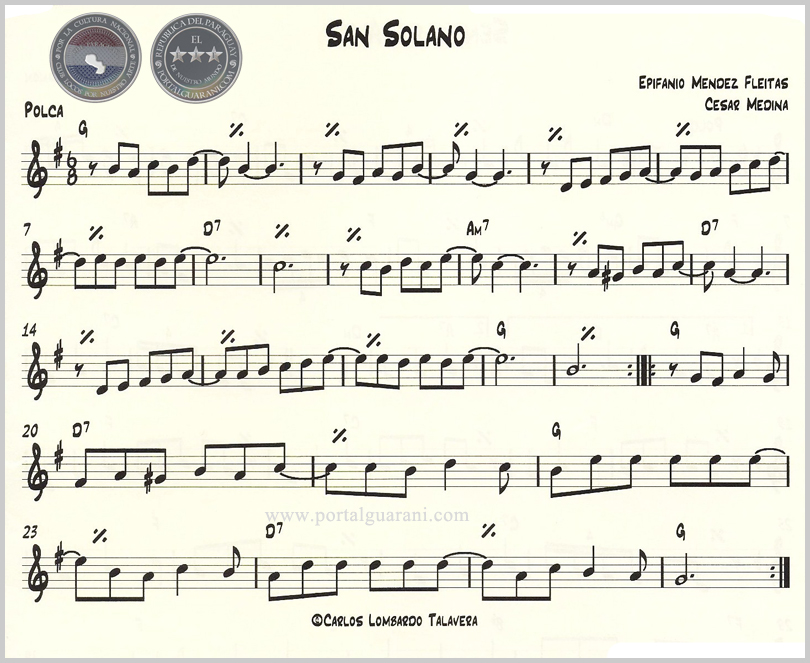 SAN SOLANO (PARTITURA) - POLCA DE EPIFANIO MÉNDEZ FLEITAS