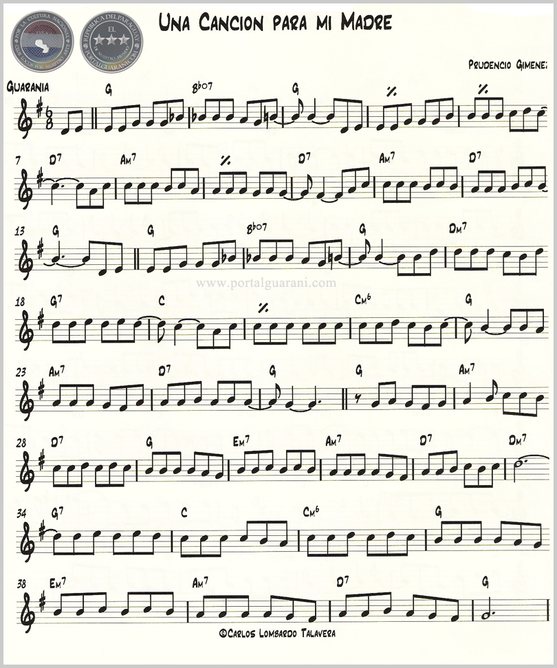 UNA CANCIÓN PARA MI MADRE (PARTITURA) - GUARANIA DE PRUDENCIO GIMÉNEZ