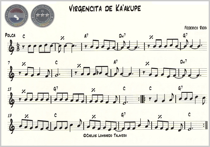 VIRGENCITA DE KA'AKUPÉ (PARTITURA) - POLCA DE FEDERICO RIERA