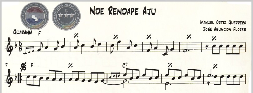 NDE RENDAPE AJU (PARTITURA) - GUARANIA DE MANUEL ORTÍZ GUERRERO