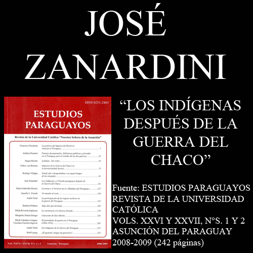estudios paraguayos XXVI XXVII josé zanardini
